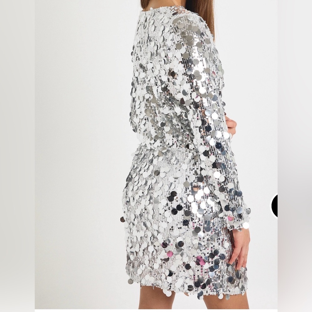 Boohoo Silver Sequin Long Sleeve Dress